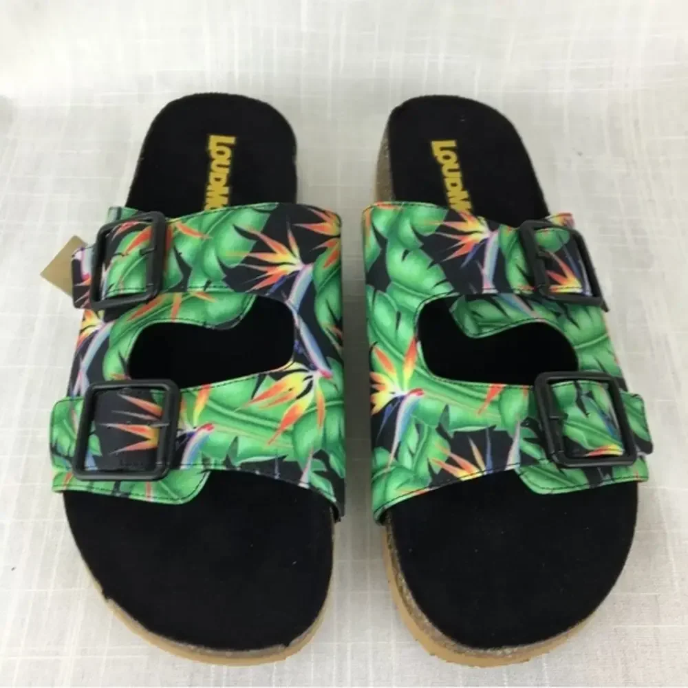Loudmouth Baylor Slip On Sandals Hawaiian Open Toe Birds‎ of Paradise Retro NEW